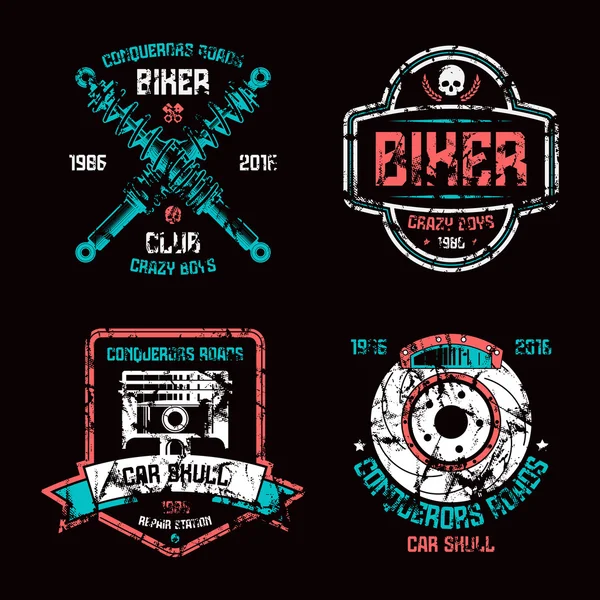 Autoreparatur und Biker-Club-Embleme — Stockvektor