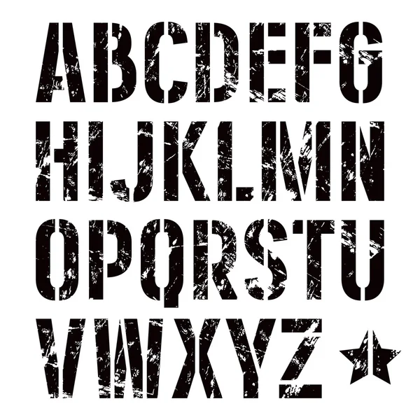 Stencil-plate sans serif font dalam gaya militer - Stok Vektor