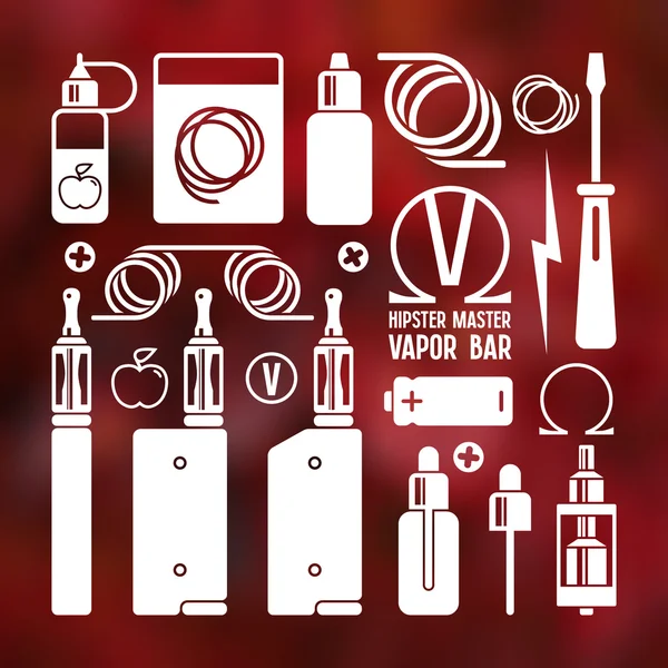 Tienda de Vape e iconos de cigarrillos electrónicos — Vector de stock