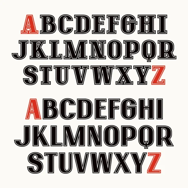 Aantal hoofdletters lettertype met contour — Stockvector