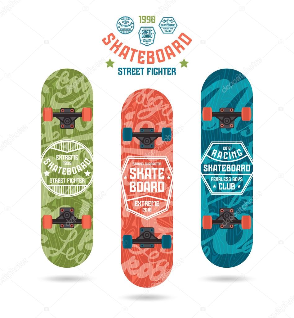 Set of prints on skateboard