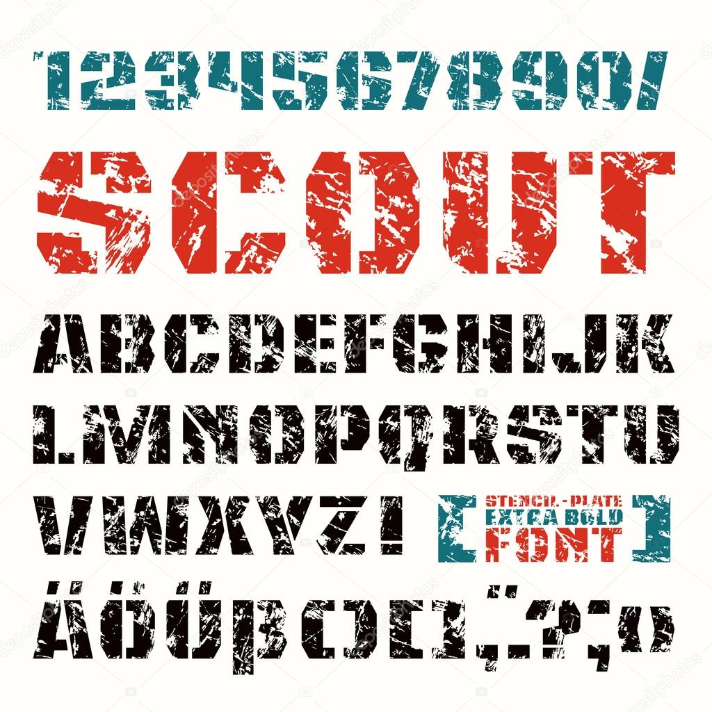 Stencil-plate sanserif font in military style 