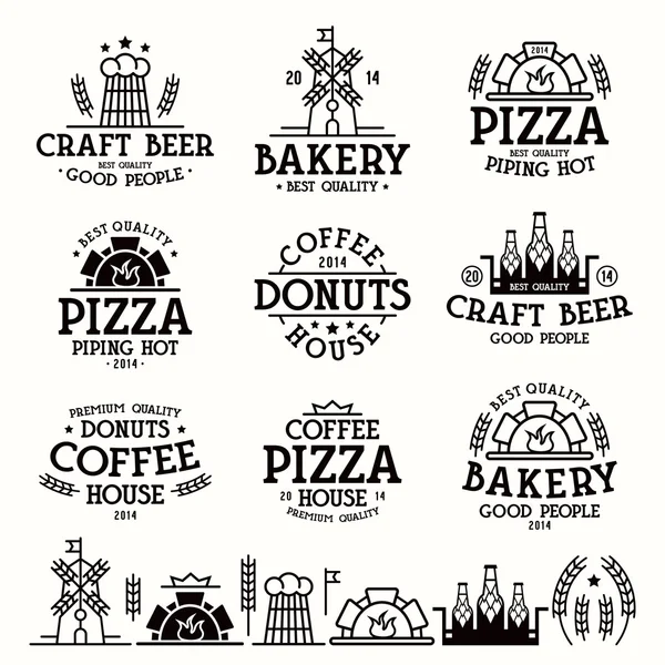 面包店、 咖啡馆、 比萨店的标签 — 图库矢量图片