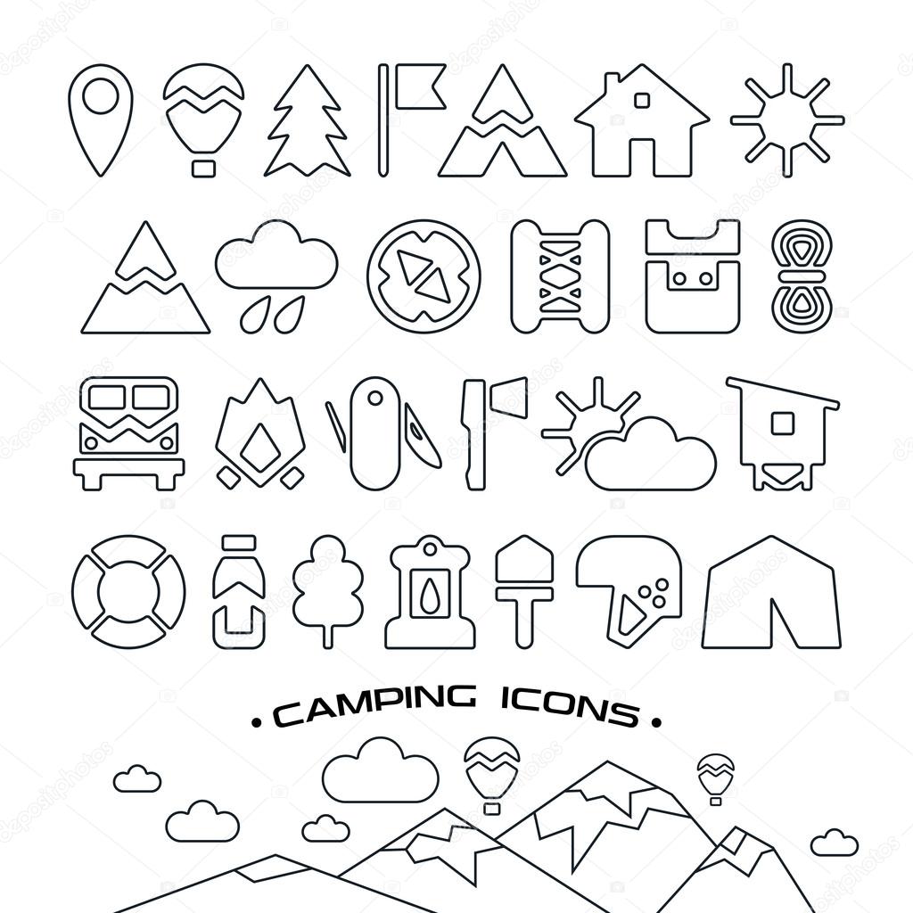 Set of camping and hiking icons