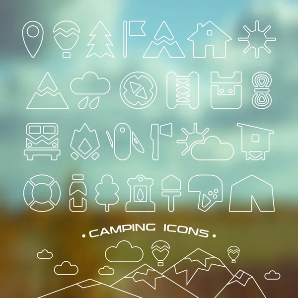 Camping y senderismo iconos — Vector de stock