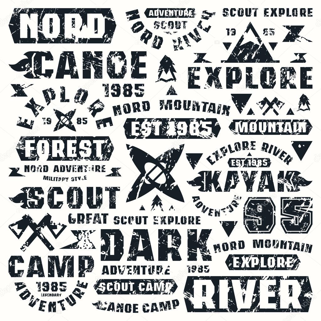 Camping typographic elements 