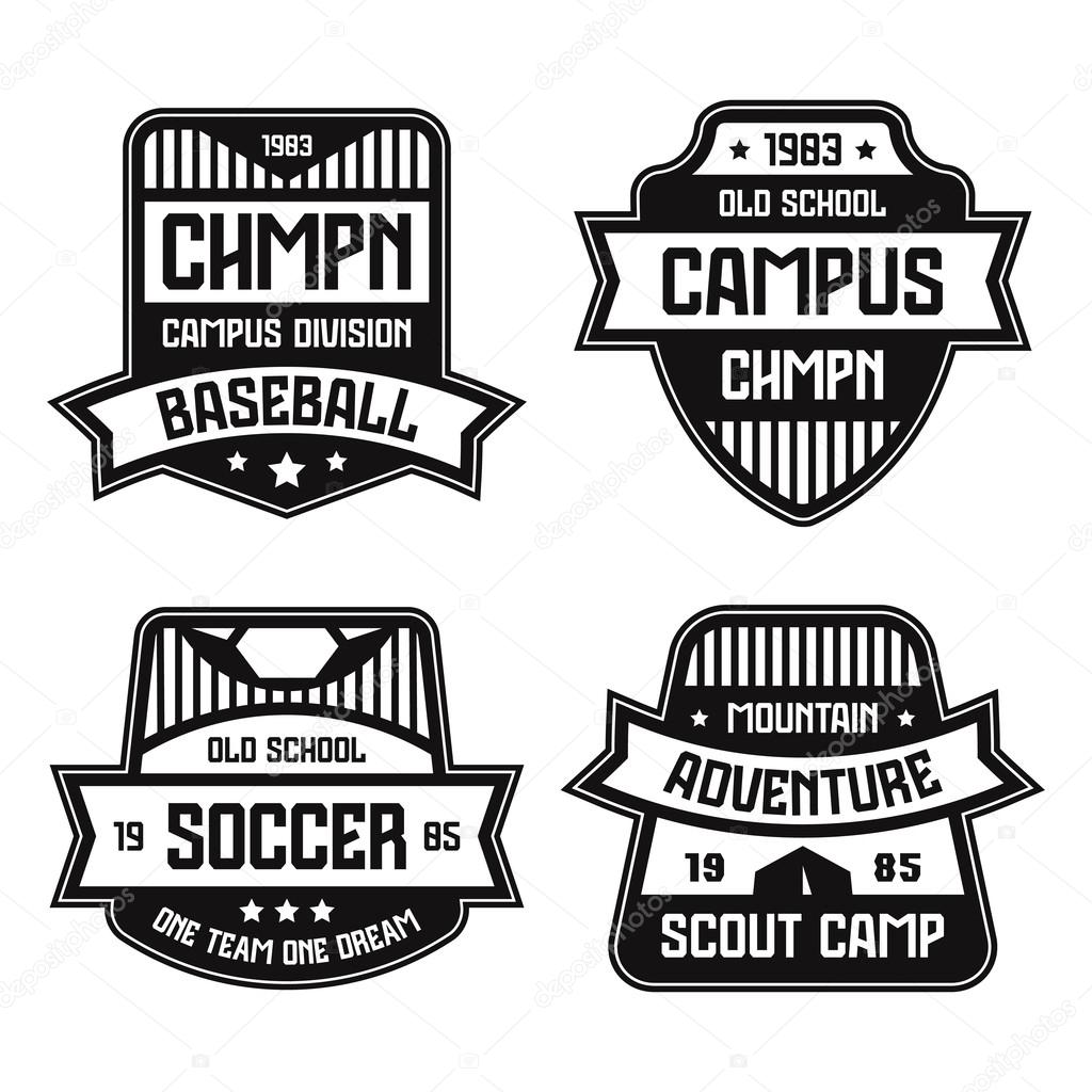 Sport badges. Graphic design for t-shirt. Black print on white background