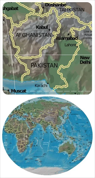 Afganistan Pakistan ve Asya Okyanusya harita — Stok Vektör