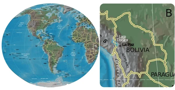 Bolivya ve Americas Haritası — Stok Vektör