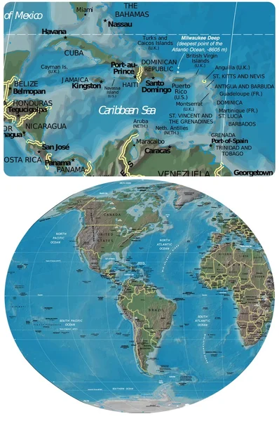 加勒比和美洲地图 — 图库矢量图片