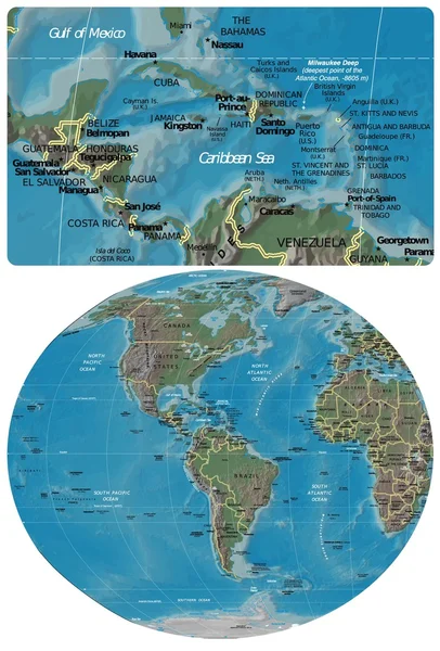 Mapa da América Central Caribe e Américas —  Vetores de Stock