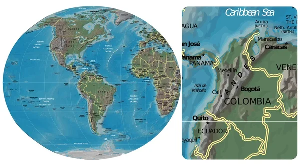 哥伦比亚和美洲地图 — 图库矢量图片