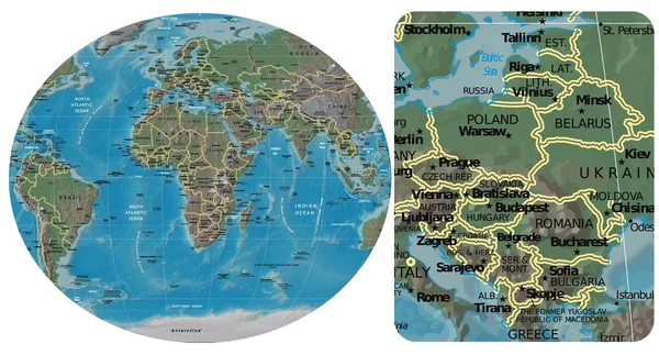 东欧国家和欧洲非洲地图 — 图库矢量图片