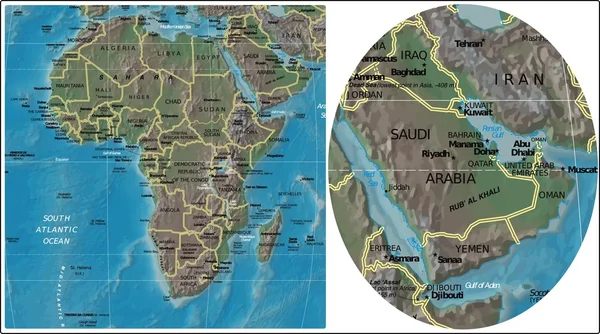 Eritrea Djibouti Yemen Oman Emirates and Africa map — Stock Vector