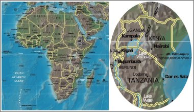 Kenya Tanzanya Uganda Burundi ve Afrika Haritası