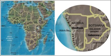 Namibya Botsvana ve Afrika Haritası