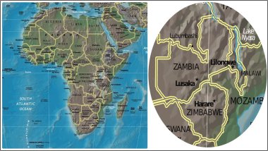 Zambia Zimbabve Malawi ve Afrika haritalar
