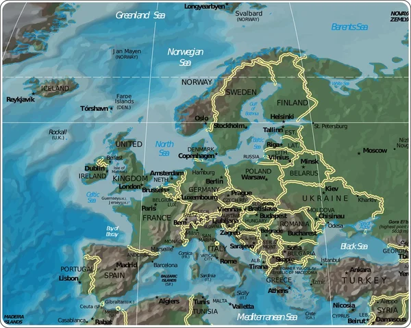 Európa részletes Térkép — Stock Vector