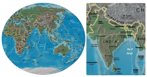 India en Azië Oceanië-kaart — Stockvector