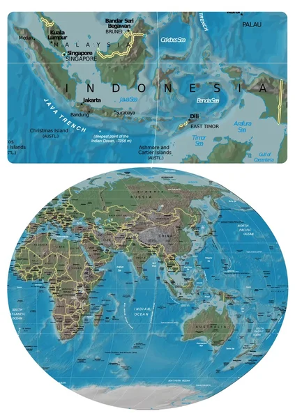 Mapa Indonezja i Azja Oceania — Wektor stockowy