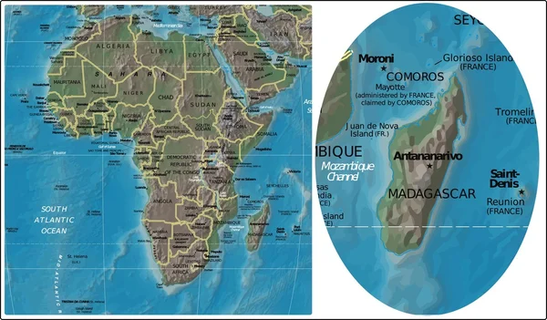 Mapa de Madagáscar e África — Vetor de Stock