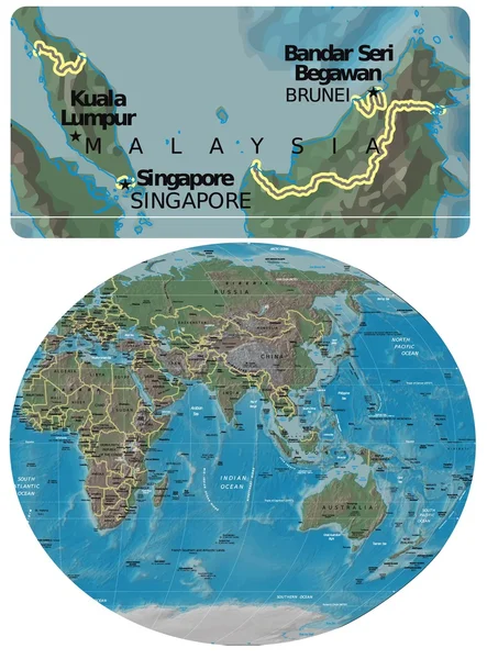 Maleisië en Azië Oceanië-kaart — Stockvector