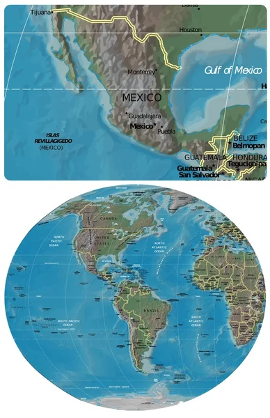 Mexiko a Ameriky mapa — Stockový vektor