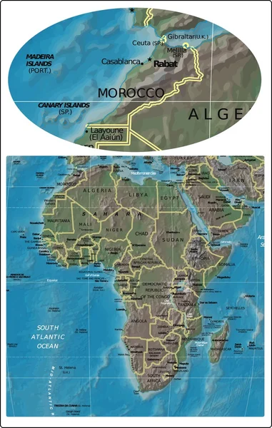 Maroko i Afryka Mapa — Wektor stockowy