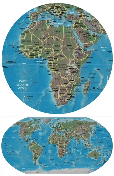 非洲和世界地图 — 图库矢量图片