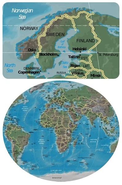 斯堪的那维亚和欧洲非洲地图 — 图库矢量图片