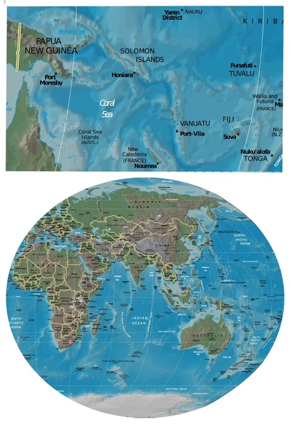 Papua-Neuguinea-Pazifik-Inseln und Asien-Ozeanien-Karte — Stockvektor