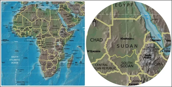 Szudán-Dél-Szudáni és Afrika térképek — Stock Vector