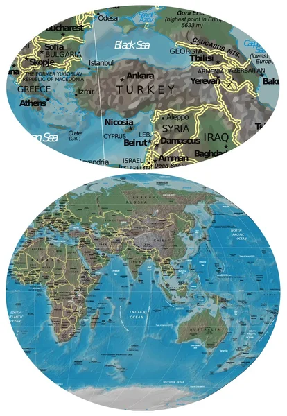 土耳其和亚洲大洋洲地图 — 图库矢量图片