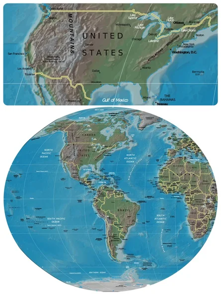 Карта Соединенных Штатов и Америки — стоковый вектор