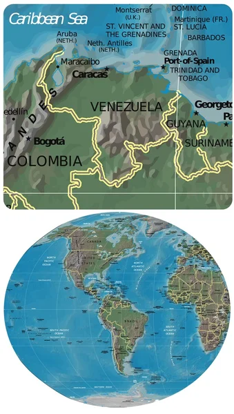 Venezuela e Américas mapas — Vetor de Stock