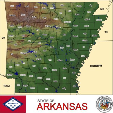 Arkansas counties emblem map clipart