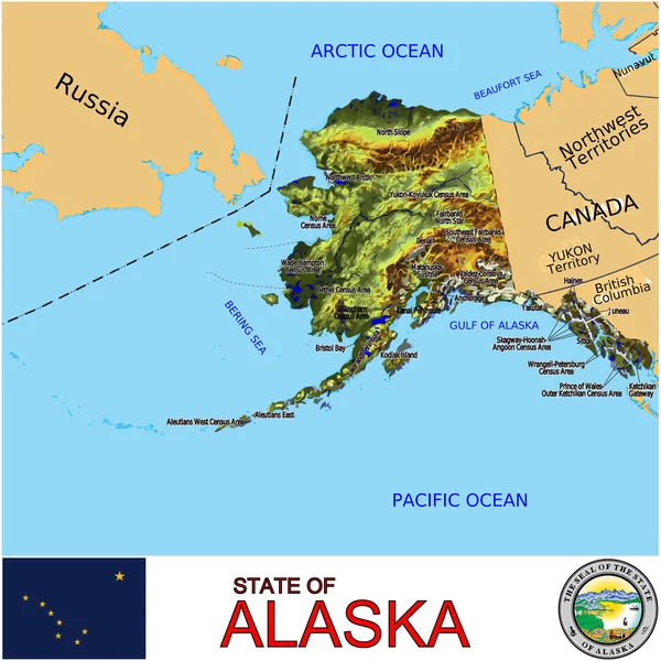 Alaska graafschappen embleem kaart — Stockvector