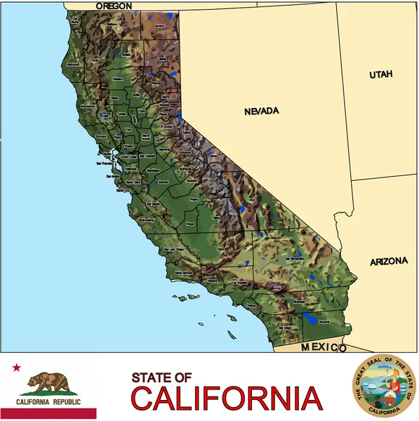 Carte emblème des comtés de Californie — Image vectorielle