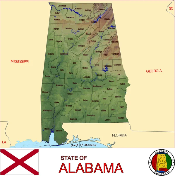 Mappa emblema contee Alabama — Vettoriale Stock