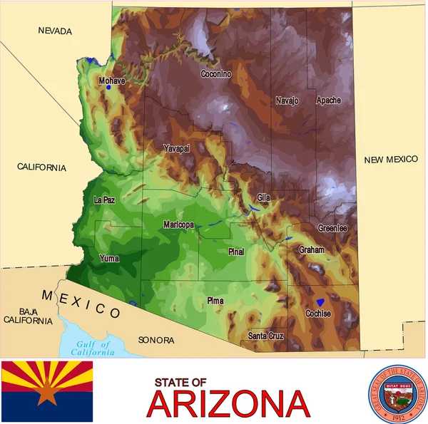 Mapa emblema de los condados de Arizona — Archivo Imágenes Vectoriales