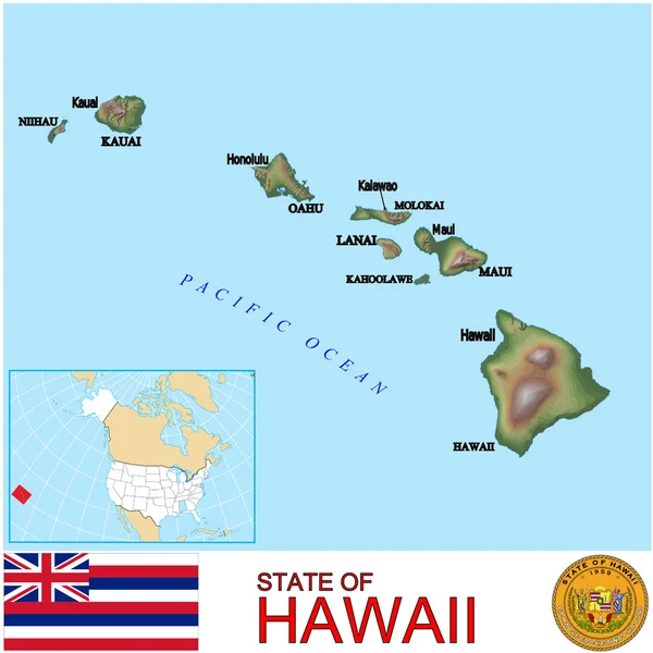 Hawaii ilçe amblemi harita — Stok Vektör