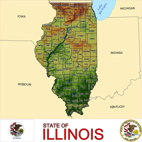 Carte emblème des comtés de l'Illinois — Image vectorielle