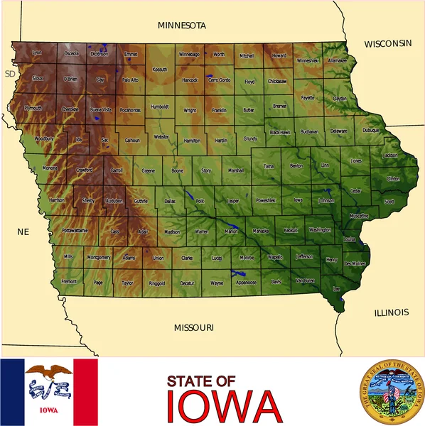 Mapa emblema de los condados de Iowa — Archivo Imágenes Vectoriales