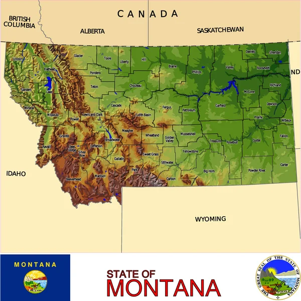 Mapa emblema de los condados de Montana — Archivo Imágenes Vectoriales