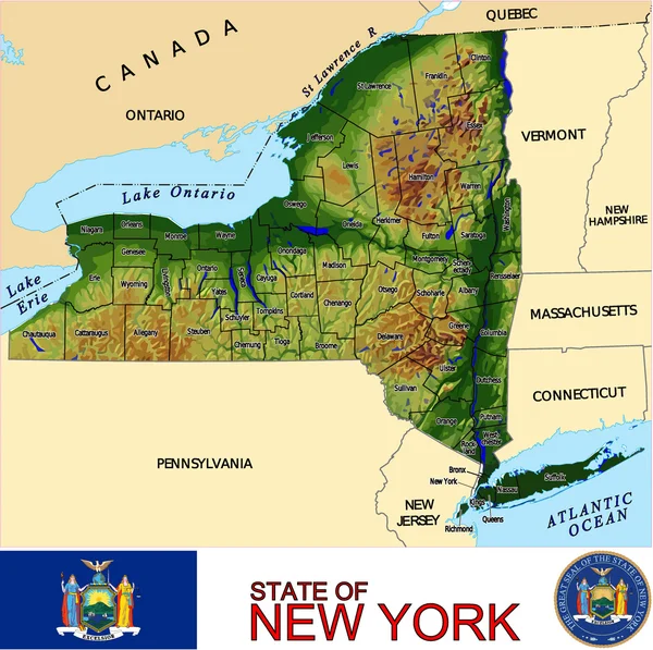 Mappa degli emblemi delle contee di New York — Vettoriale Stock