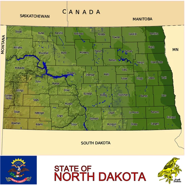 Carte emblème des comtés du Dakota du Nord — Image vectorielle