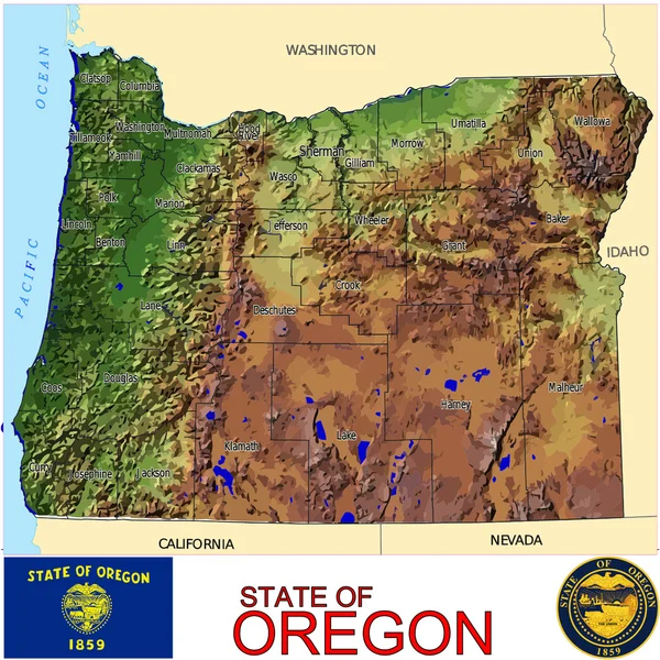 Mapa del emblema de Oregon — Vector de stock