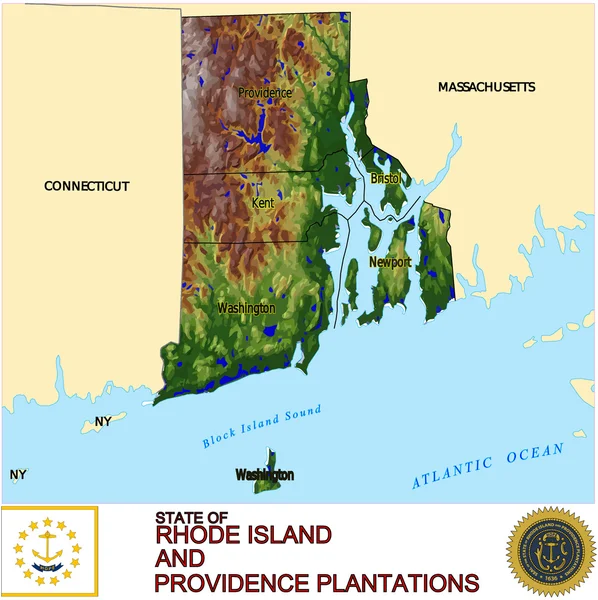 Mapa do emblema dos condados de Rhode Island — Vetor de Stock