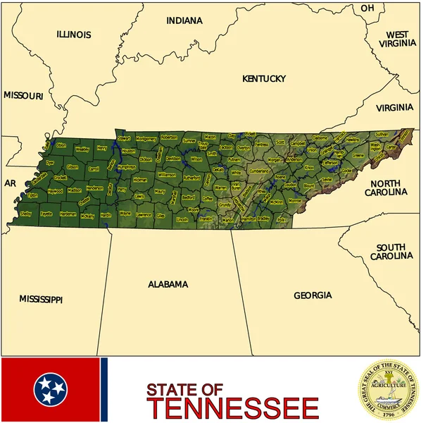 Mappa degli emblemi delle contee del Tennessee — Vettoriale Stock