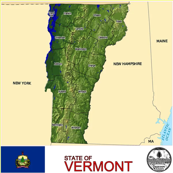 Mappa emblema contee del Vermont — Vettoriale Stock